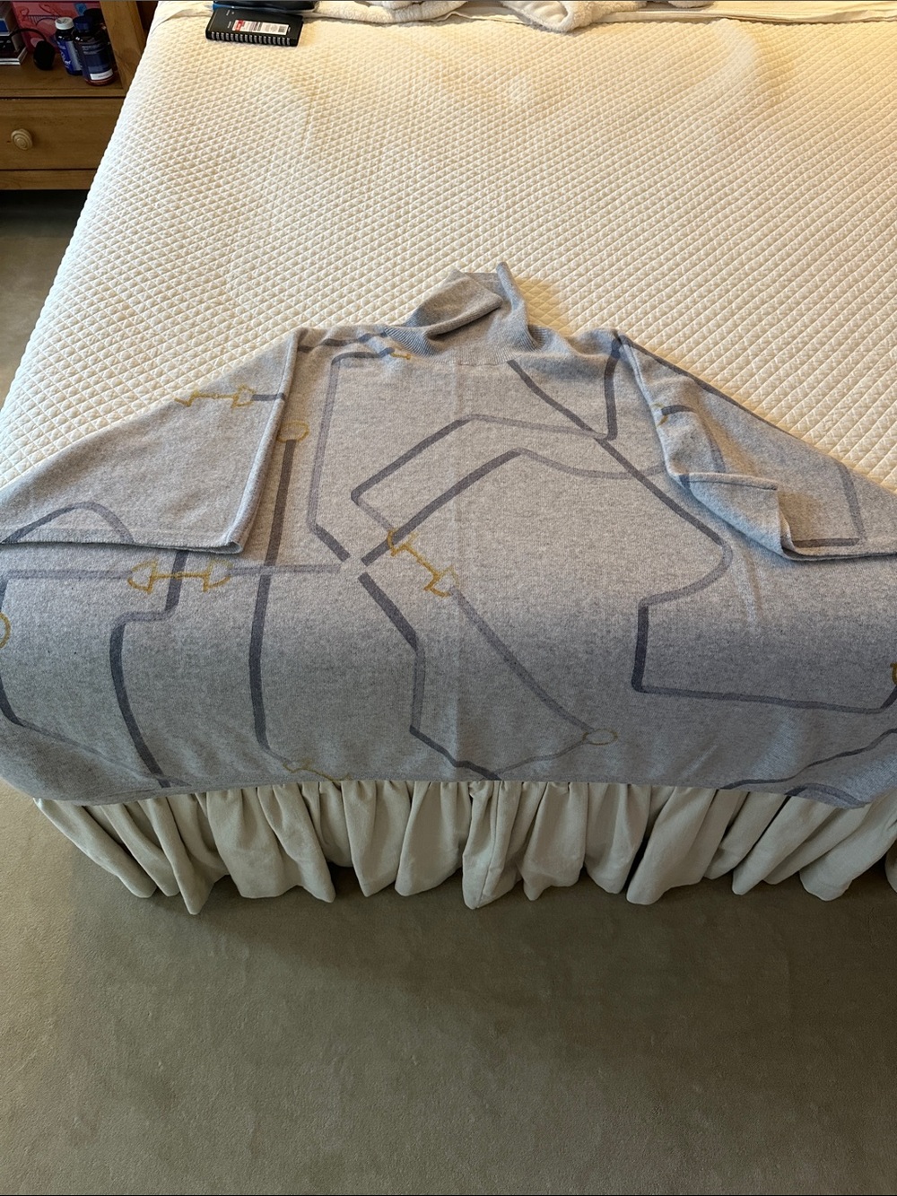 J. McLaughlin Light grey, w/darker grey & gold accents - one size great shawl
